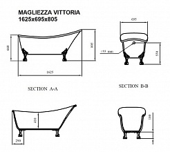 Magliezza Акриловая ванна на лапах Vittoria (162.5х69,5) ножки золото – фотография-2